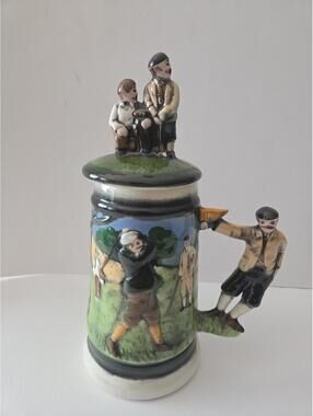 Vintage Victorian Golfers Beer Stein with Lid